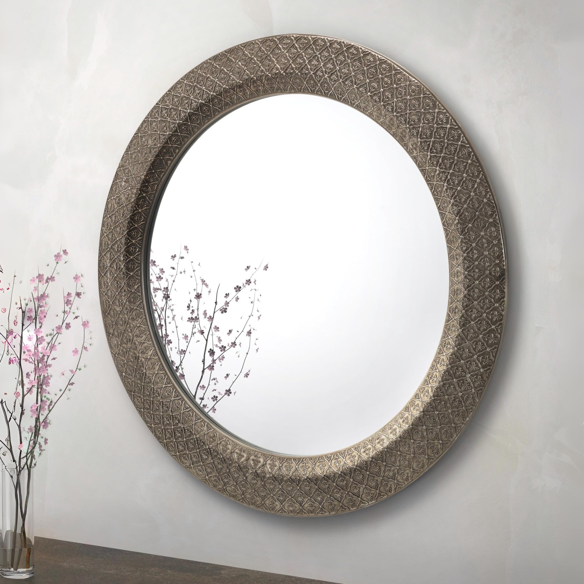 Julian Bowen Cadence Large Round Pewter Wall Mirror