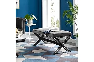 Modway Rivet Contemporary Modern Upholstered Velvet X-Base Bench With Nailhead Trim In Gray