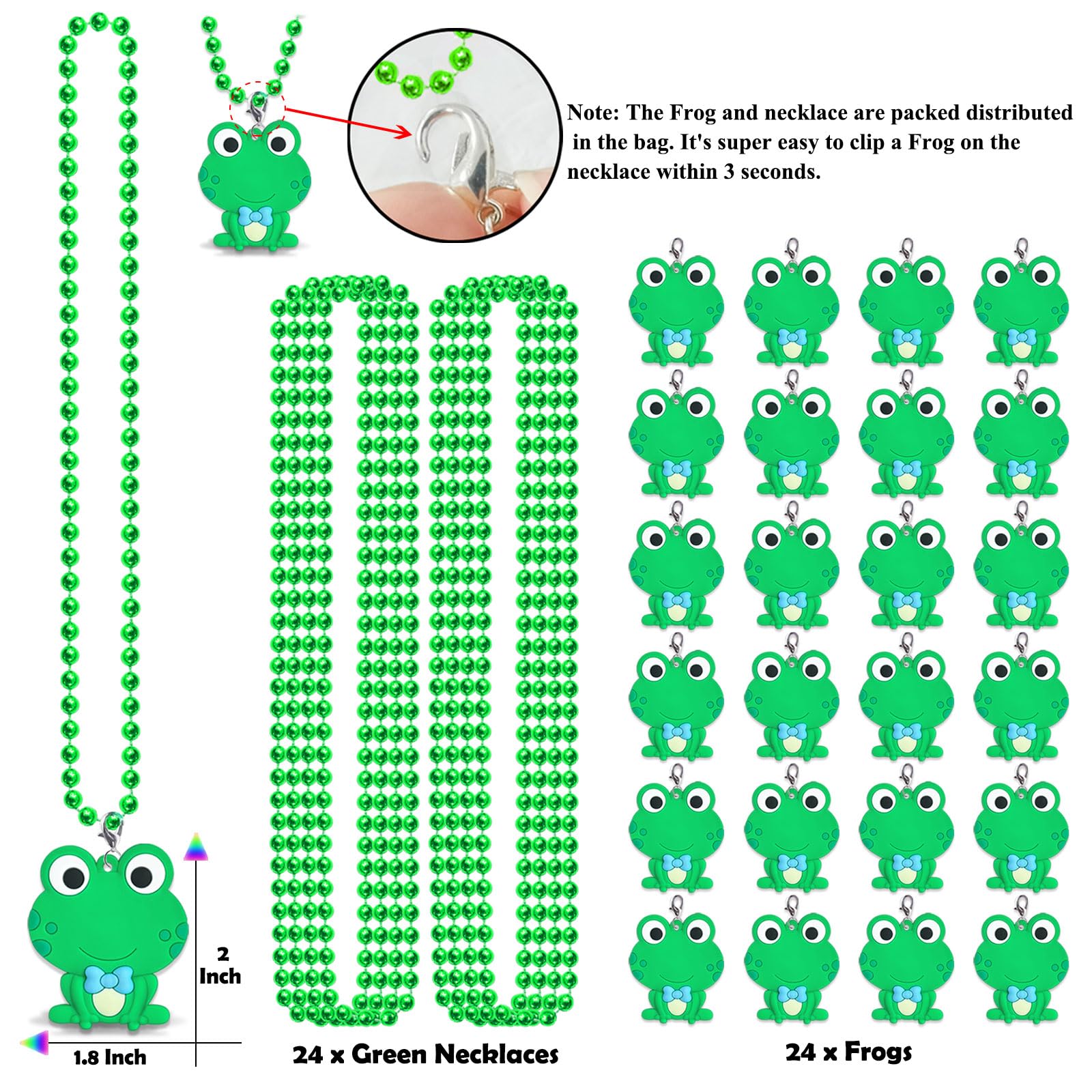 CiciBear 24 Pack Frog Necklace Party Favors with Mardi Gras Beads for Green Frog Girls Baby Shower First Birthday Reptile Camping Party Favors, Wedding, Birthday Celebrations