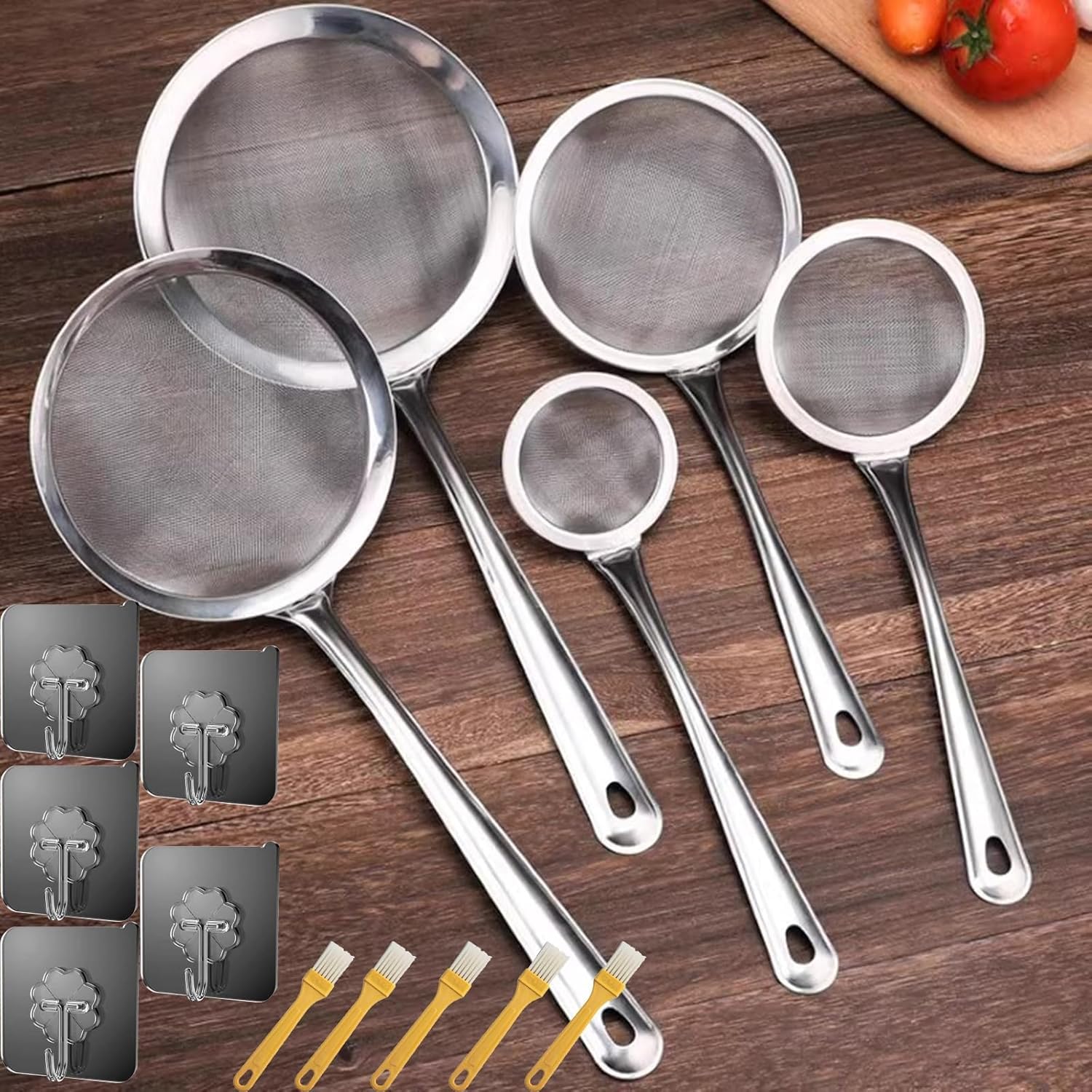 5 Stück Küchensieb Feines Netz, Edelstahl Mehlsieb Siebe, 5 Größen Sieb Küche Metall Sieb Edelstahl Zum Abtropfen Und Spülen, 8/10.5/13.5/16/18cm