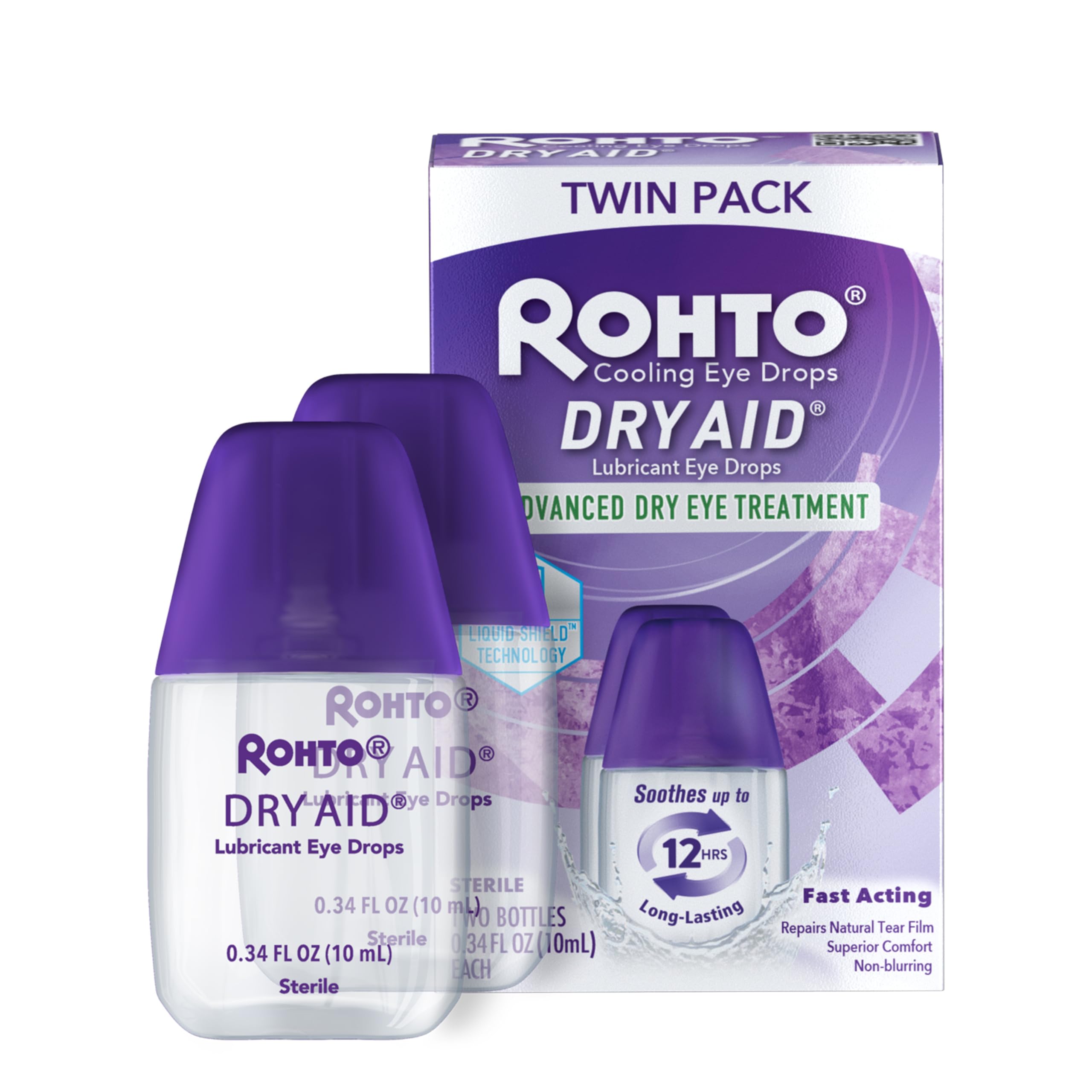 Rohto DryAid Eye Relief Lubricant Eye Drops, Twin Pack, Dry Eye Relief, 0.34 Fl Oz (Pack of 2)