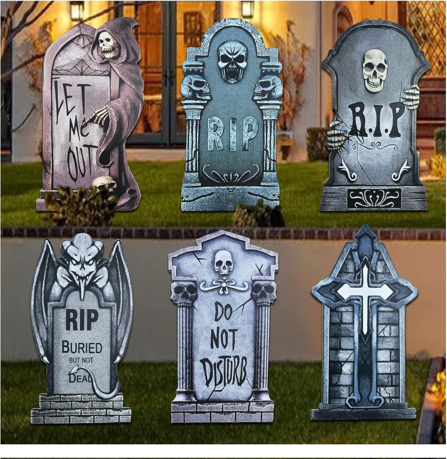 6 Pack Halloween Tombstone Yard Stakes Signs, Halloween