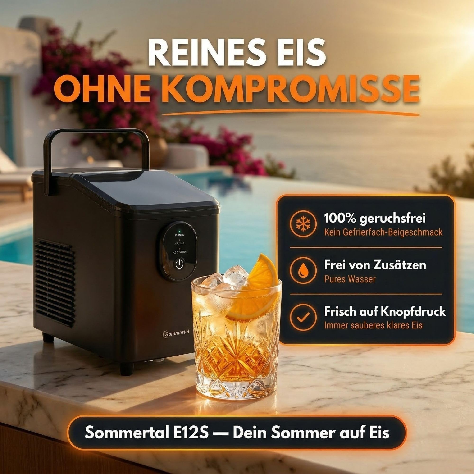 Sommertal EM12S Eiswürfelmaschine 12kg/24h leise 50dB Ice Maker für Küche Büro Party