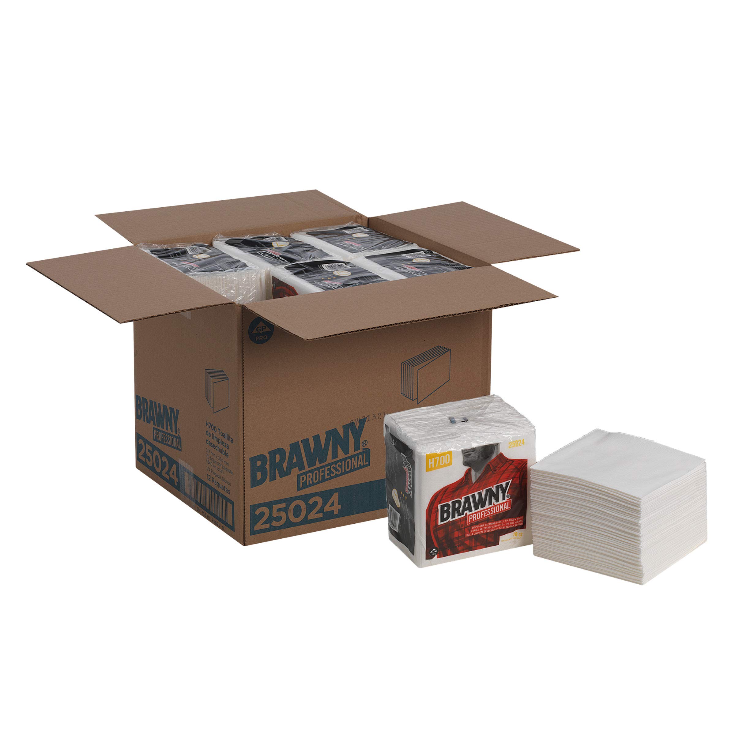 Georgia Pacific Professional 25024 Brawny Industrial Heavy Duty Qrtrfld Shop Towels, 13x13, White, 70 Per Pack (Case of 12 Packs)