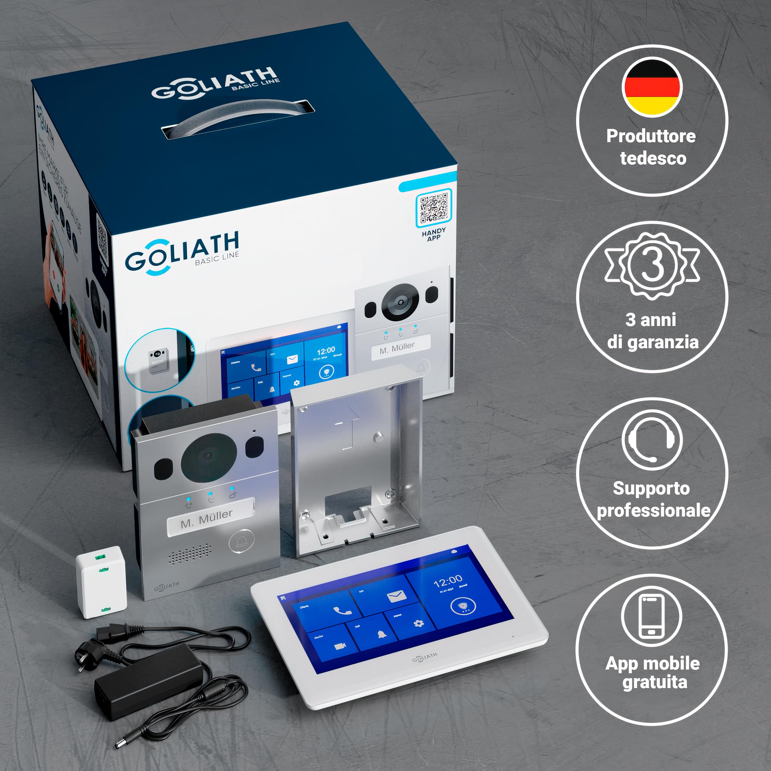 GOLIATH® Videocitofono 2 Fili [SCHERMO DA 7 POLLICI] Video citofono con telecamere esterne - Kit Videocitofono con Apriporta - Videocitofoni monofamiliare - Antivandalo e impermeabile - da superficie