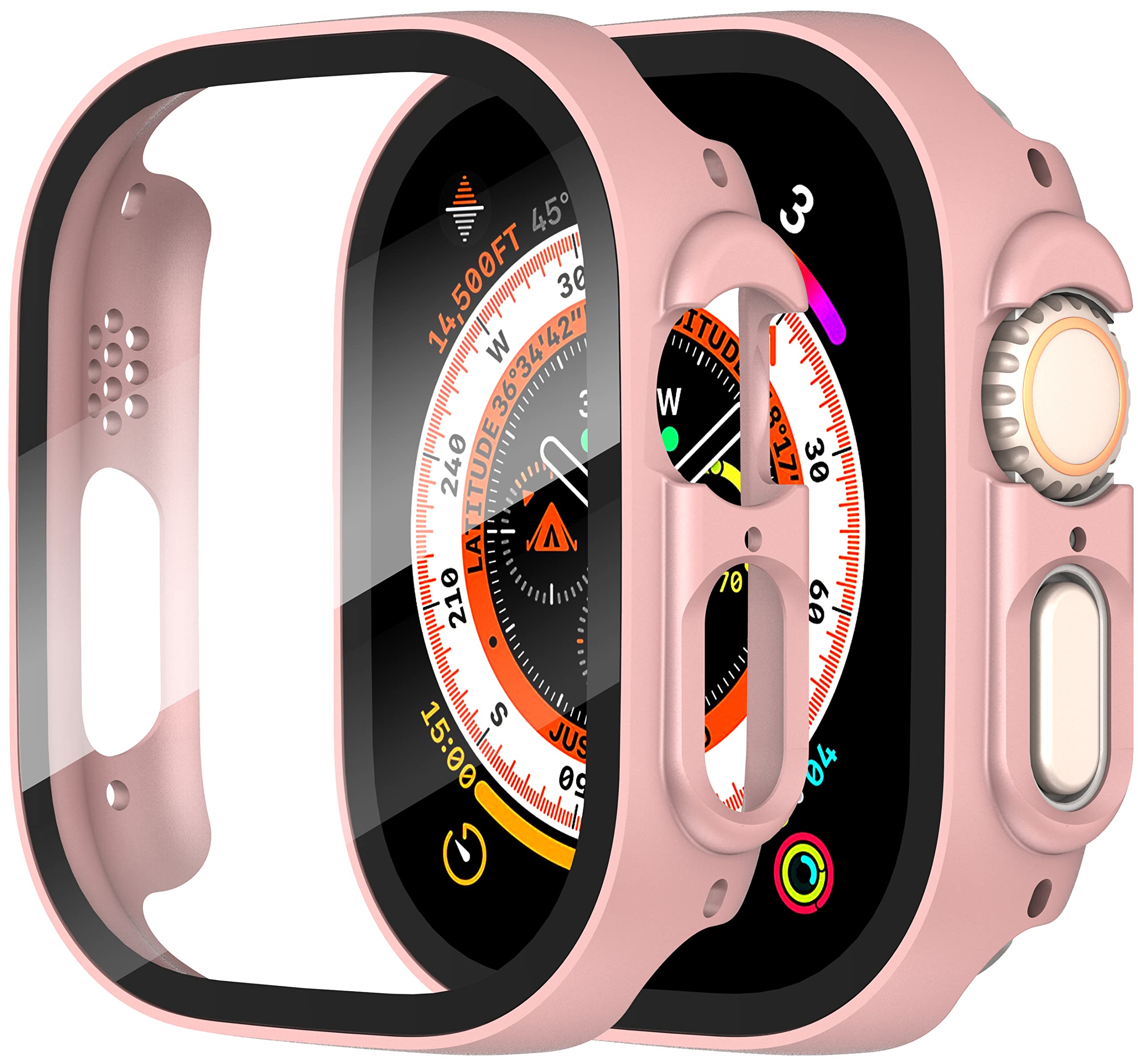 Diruite 2 Pezzi Cover per Apple Watch Ultra/Ultra 2 49mm Vetro Temperato Pellicola Protettiva,Protezione Dello Schermo PC Rigido,Custodia Protettiva Ultrasottile per iWatch Ultra/Ultra 2 49mm