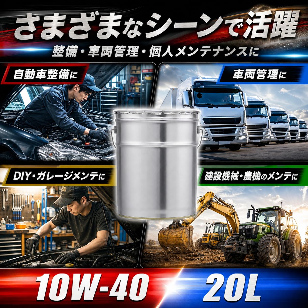 Amazon | 10W-40 エンジンオイル 20L ペール缶 スチール缶 業務用