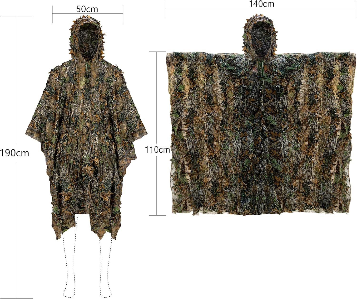 Ginsco 3D Leafy Camo Poncho Camoflage Woodland Cape Lightweight Ghillie Suit for Men, Ghillie Hood for Turkey Hunting Bird Watching Military Training Outdoor Airsoft Wildlife Photography Halloween - Image 4