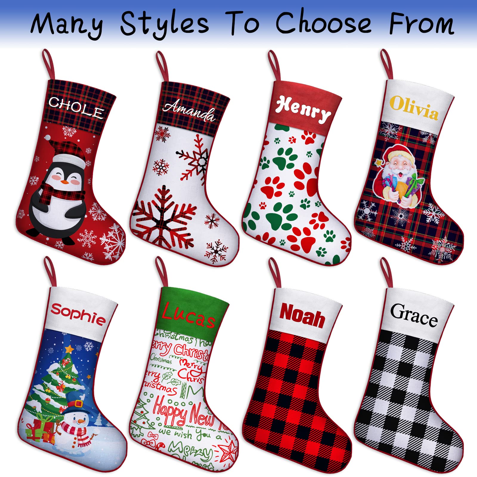 SIMIEEK Personalized Christmas Stockings Set of 1 2 3 4 5 Custom Dog Paw Christmas Stockings with Names Xmas Stockings Customized Decorations Gifts for Family