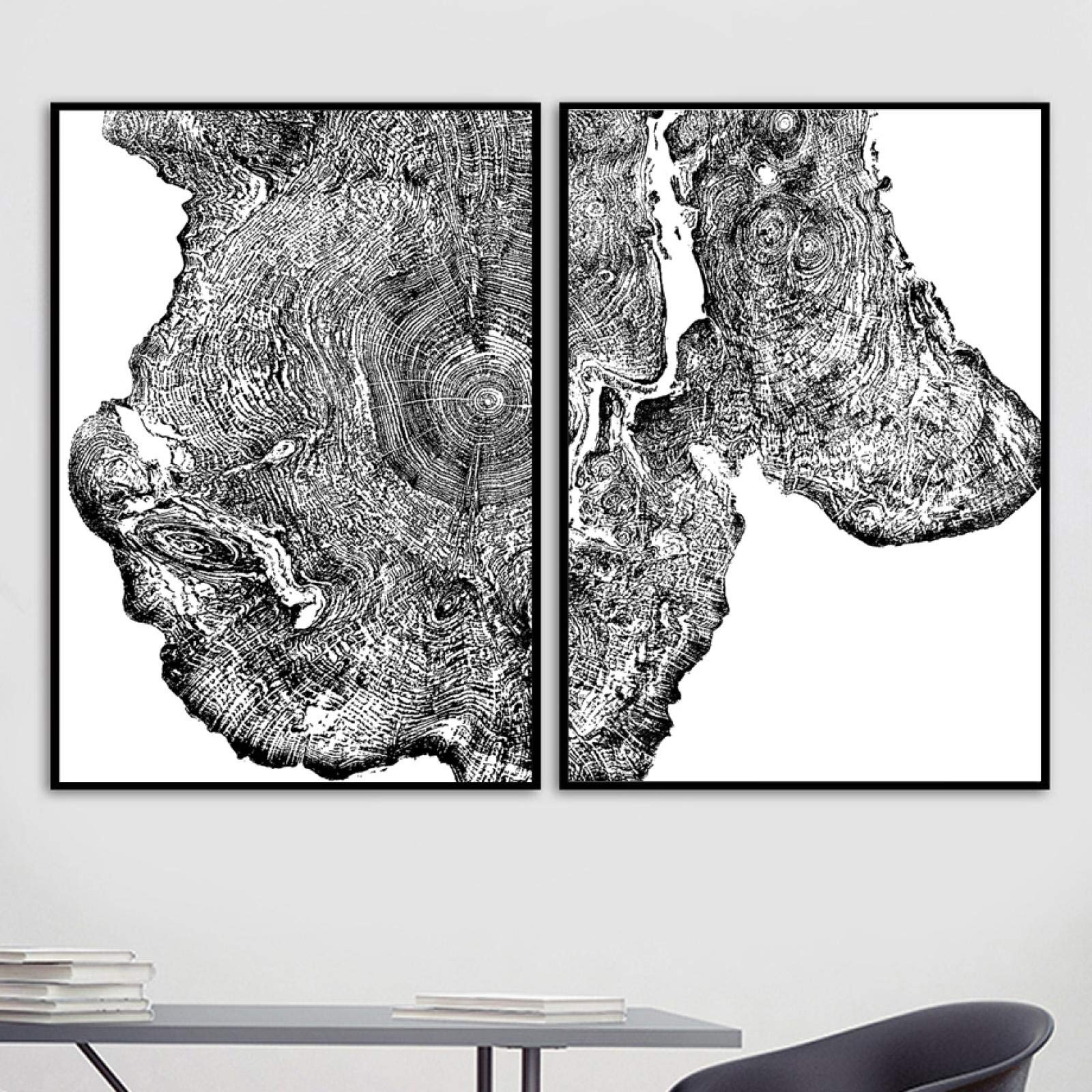 konkneleuh Canvas Painting Abstract Tree Ring Wall Art Nordic Posters and Prints Black White Wall Pictures for Living Room Art Print Decor 30x45cm-2Pcs Frameless