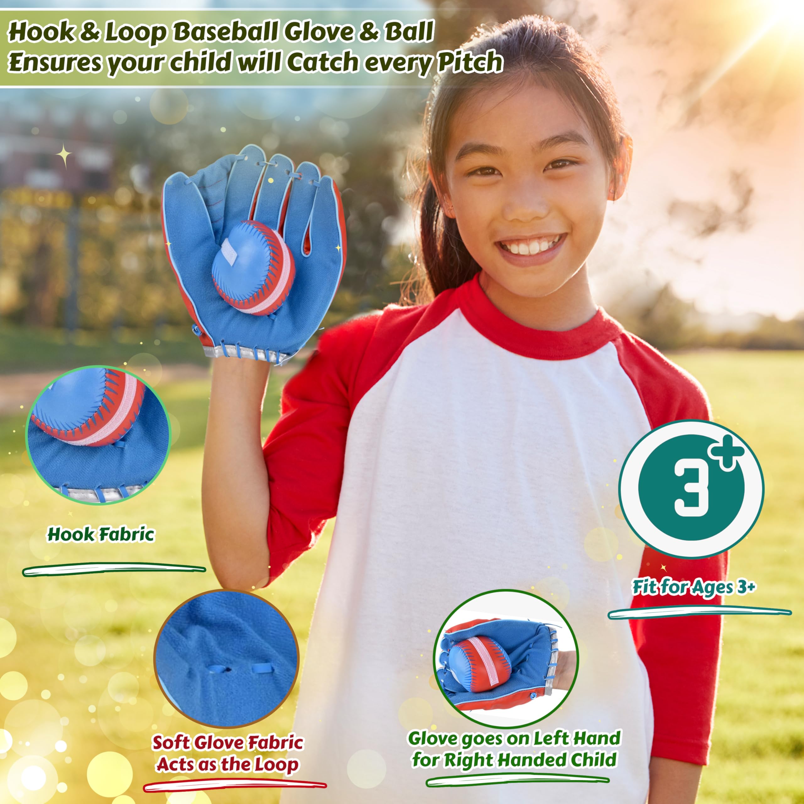 Kids Baseball Glove and Ball Set, Toss and Catch Ball Game Set, Forest & Twelfth Practice Baseball Play Set for Boys Girls, Baseball Glove & Ball Outdoor Toys for Yard Lawn Game