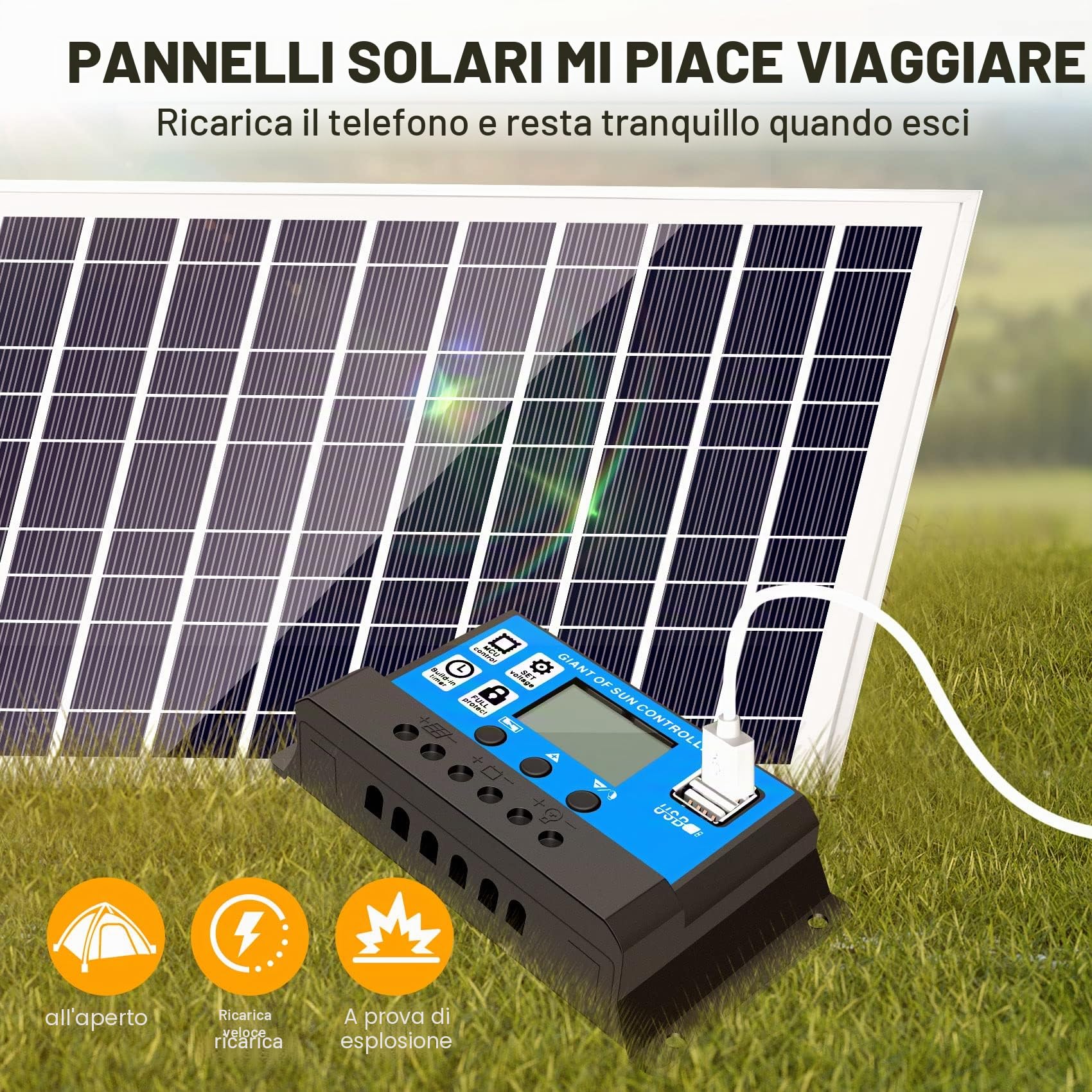 Caricabatterie da 30 W 12 V pannello solare + controller da 40 A per auto, barca, casa,