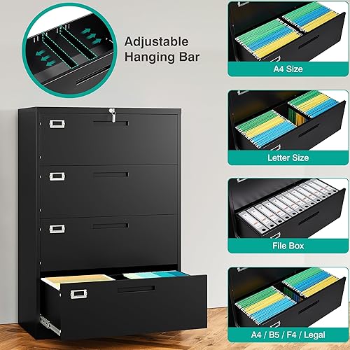 Vista 58 de SISESOL Archivador lateral de 2 cajones con cerradura y estante, gabinete de almacenamiento negro de 71 pulgadas con puertas, armarios