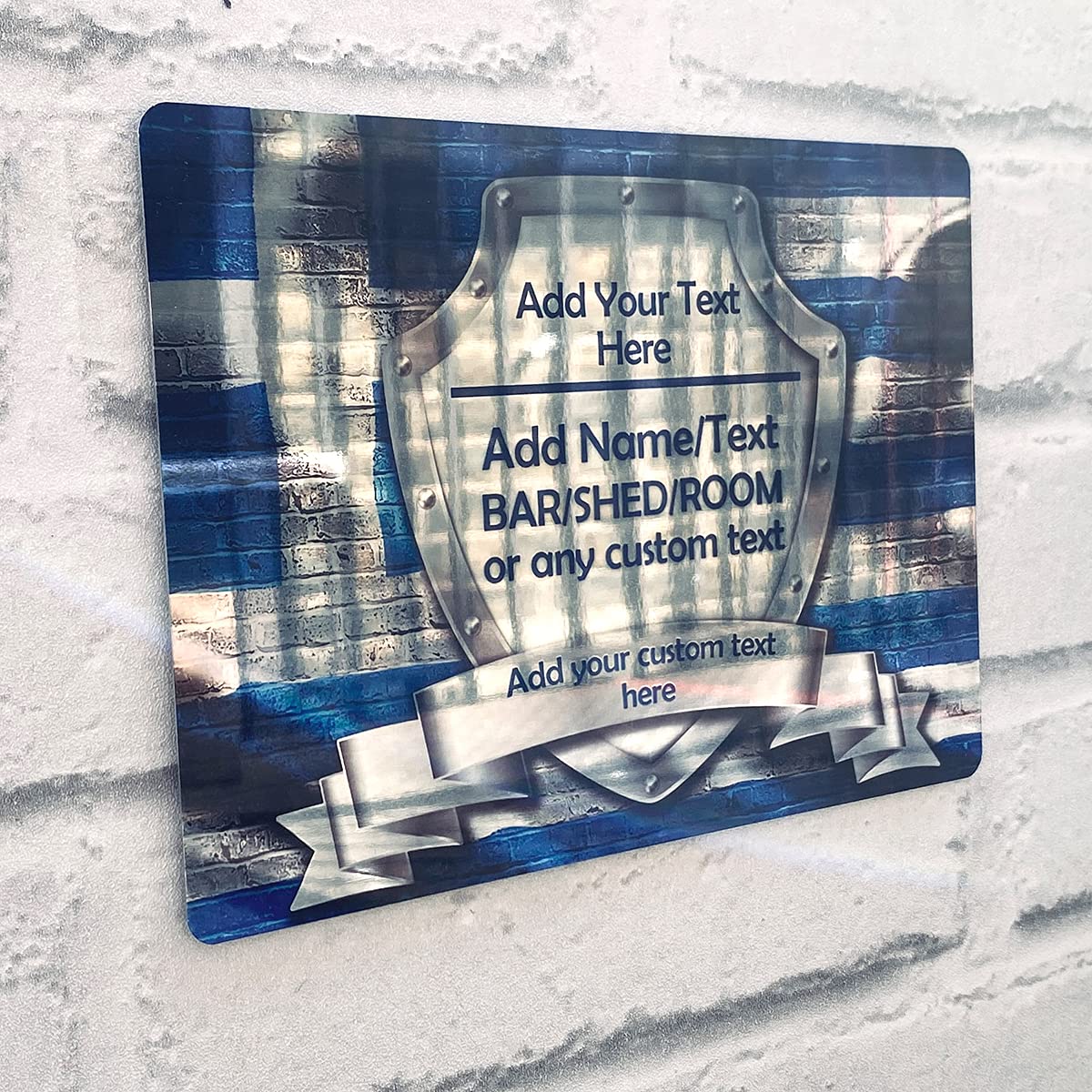 Shopquality4u Greek Bar Sign Personalised Mirror Bar Sign - Greece Greek Flag Printed Metal Mirror Sign Wall Art A5 Bar Add Name (20X14cm)