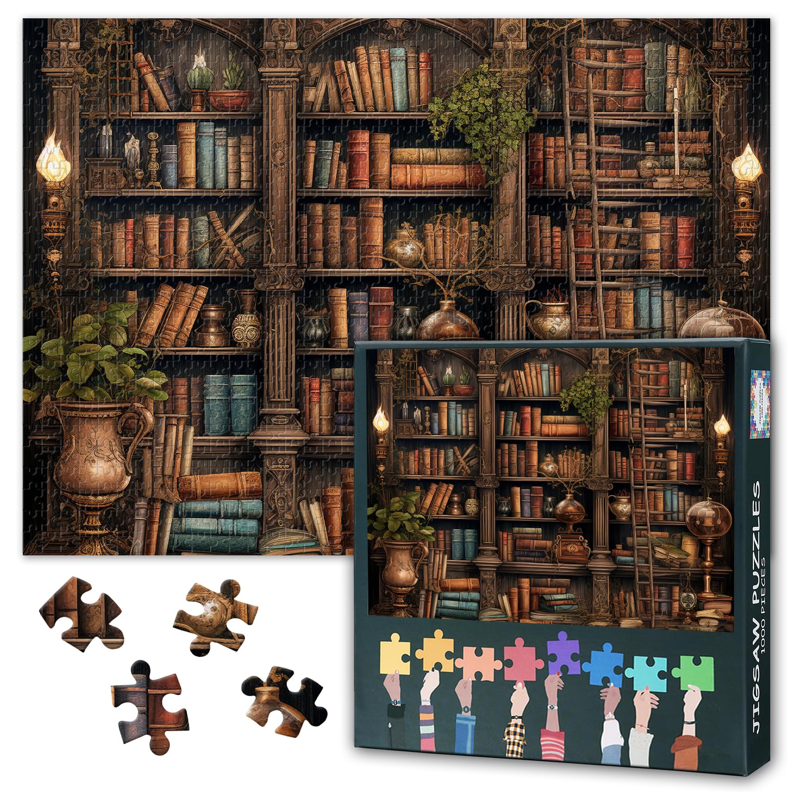 Book Puzzles for Adults 1000 Pieces, Vintage Library Jigsaw Puzzles, Adult Puzzle for Adults, Educational Fun Games or Toys for Elders Friends 20X27 INCH