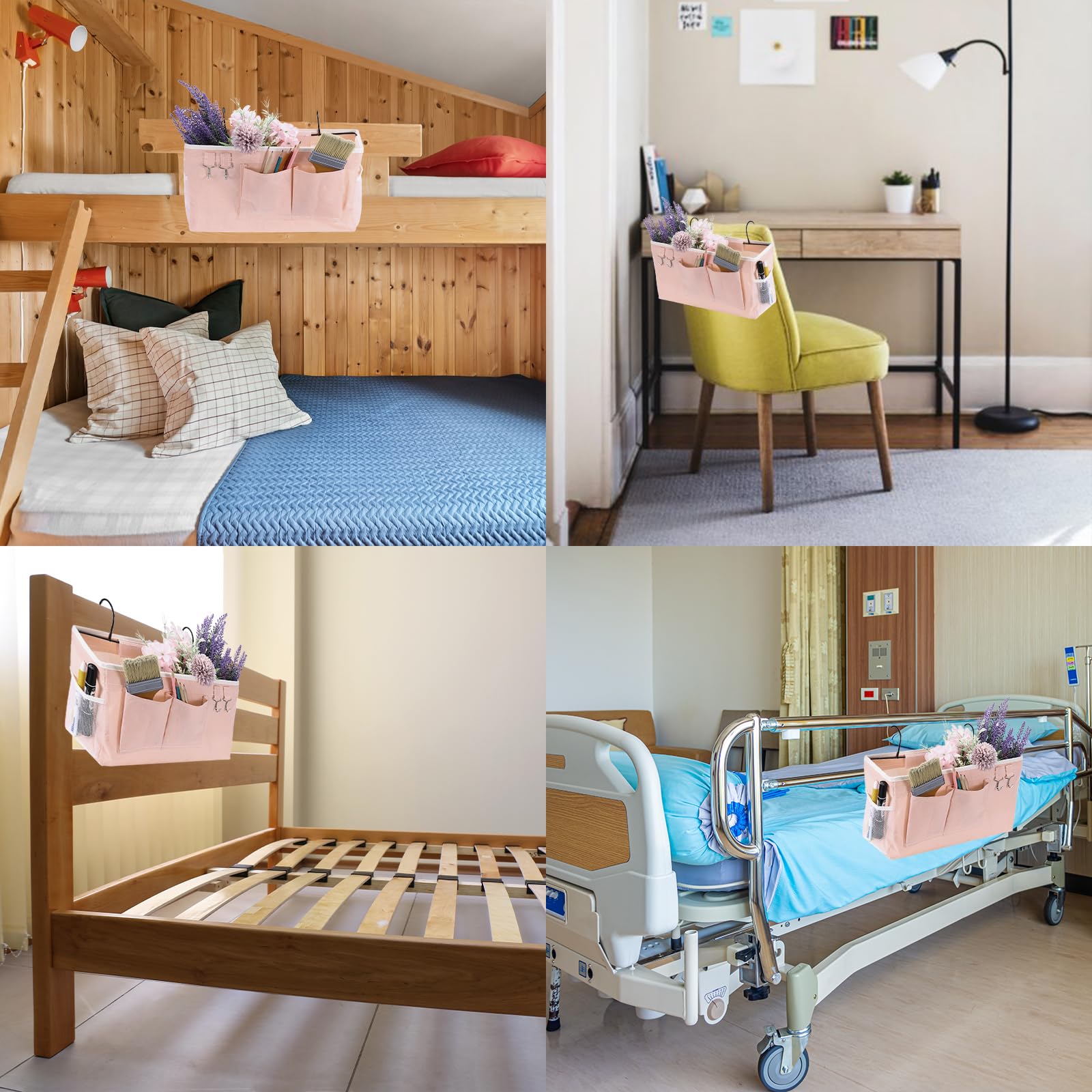 PATIKIL Nachttisch Caddy Bett Caddy Etagenbett Caddy Nachttisch Organizer Etagenbett Hängender Aufbewahrungs Caddy Tasche mit Haken für College Wohnheim Etagenbett Schienen Kopfteile Weiß