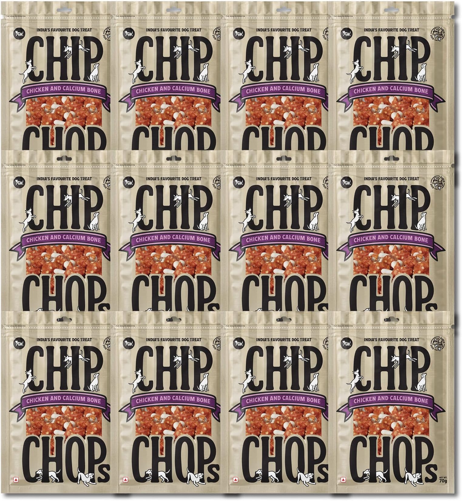 Chip Chops Dog Treat High in Protein, Nutritional and Healthy Dog Snacks with Chicken and Calcium Bone 70 g (Pack of 12)