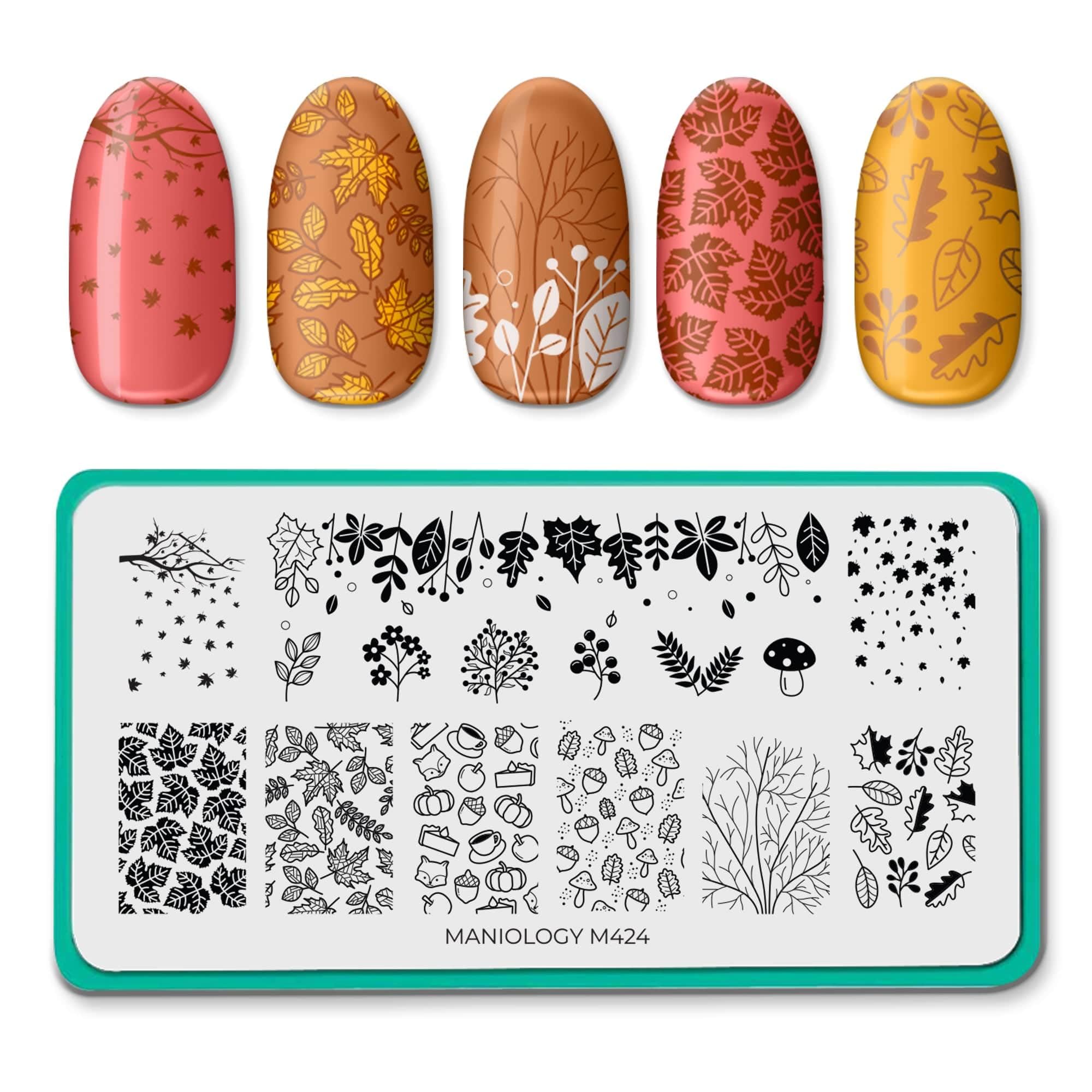 Maniology Falling Leaves Nail Stamping Plate | Oak and Maple Leaves Patterns, Cozy Fall Manicure Designs, Autumn Theme Stamp Plates - Reusable,