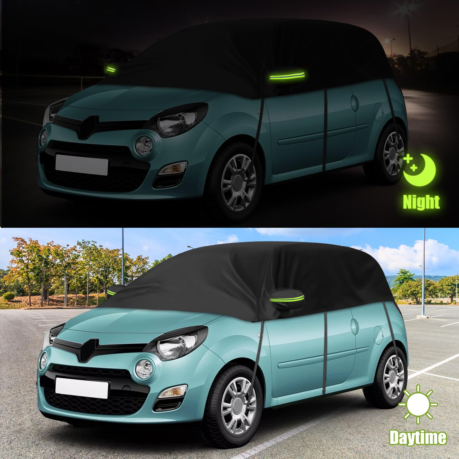 Halbe Autoabdeckung Ersatz für Renault Twingo 1993-2024, Softtop Dachschutz Autoabdeckung Wasserdicht, Halbe Garage mit Riemen, UV-beständig für jedes Wetter