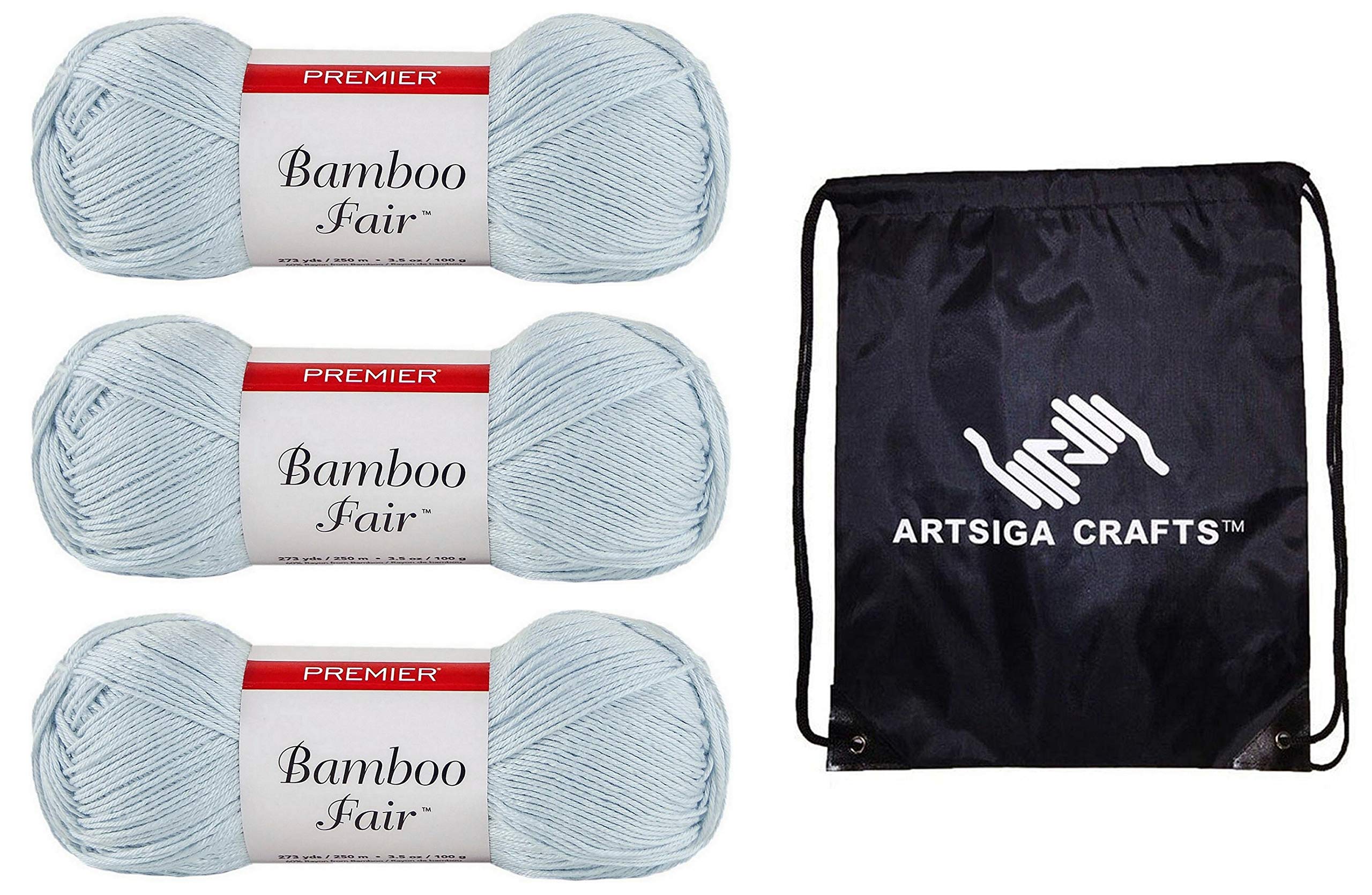 Premier YarnsBamboo Fair Cloud 1077-04 (3-Skeins - Same Dye Lot) DK Light Worsted #3 Rayon of Bamboo Yarn for Crocheting and Knitting with Project Bag