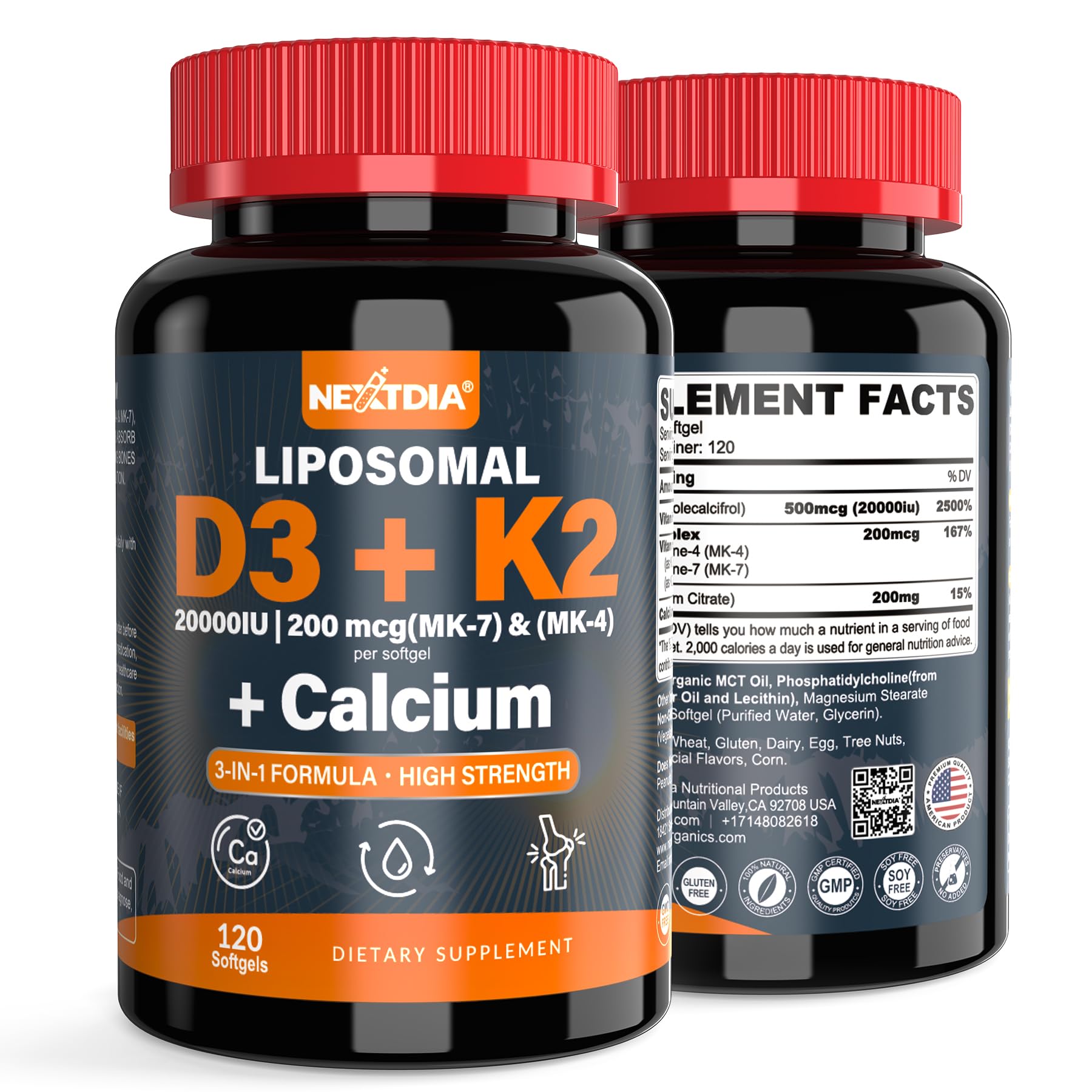 Vitamin D3 20,000 IU + K2 Vitamin (MK4 & MK7)200mcg + Calcium Citrate 200mg — Amazon image 9