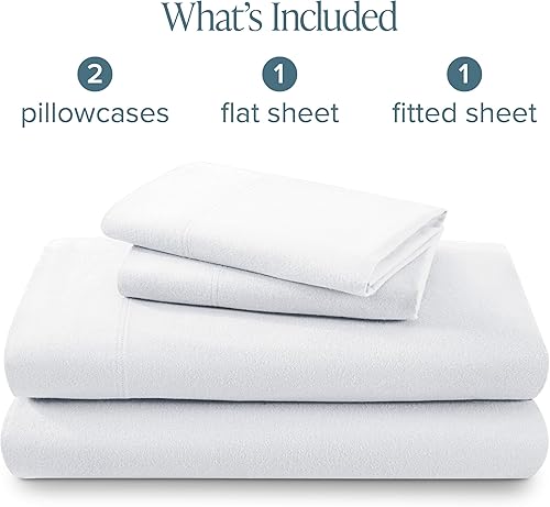 Miniatura 9 de Bare Home Juego de sábanas de franela 100% algodón, terciopelo suave y pesado, franela de doble cepillado, bolsillo profundo (Queen, Blanco)