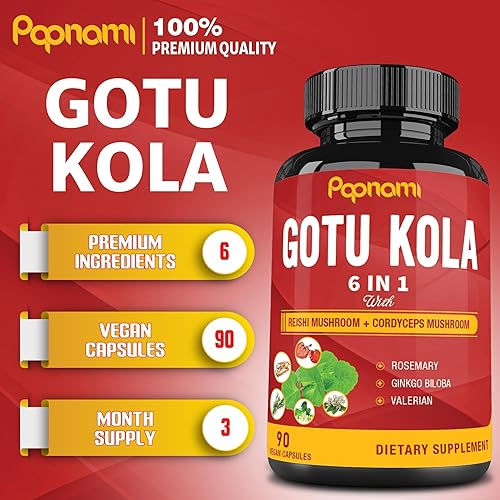 Vista 2 de Cápsulas de extracto orgánico de Gotu Kola con Reishi, Cordyceps, romero, gingko biloba y raíz de valeriana, 90 unidades durante 3 meses, apoya