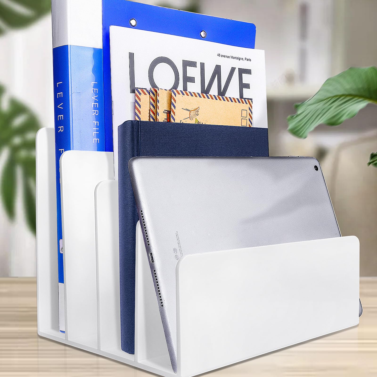 2PCS Acrylic File Organizer for Desk 4 Section Acrylic Desk Organizer and Accessories Sturdy File Folder Holder Office