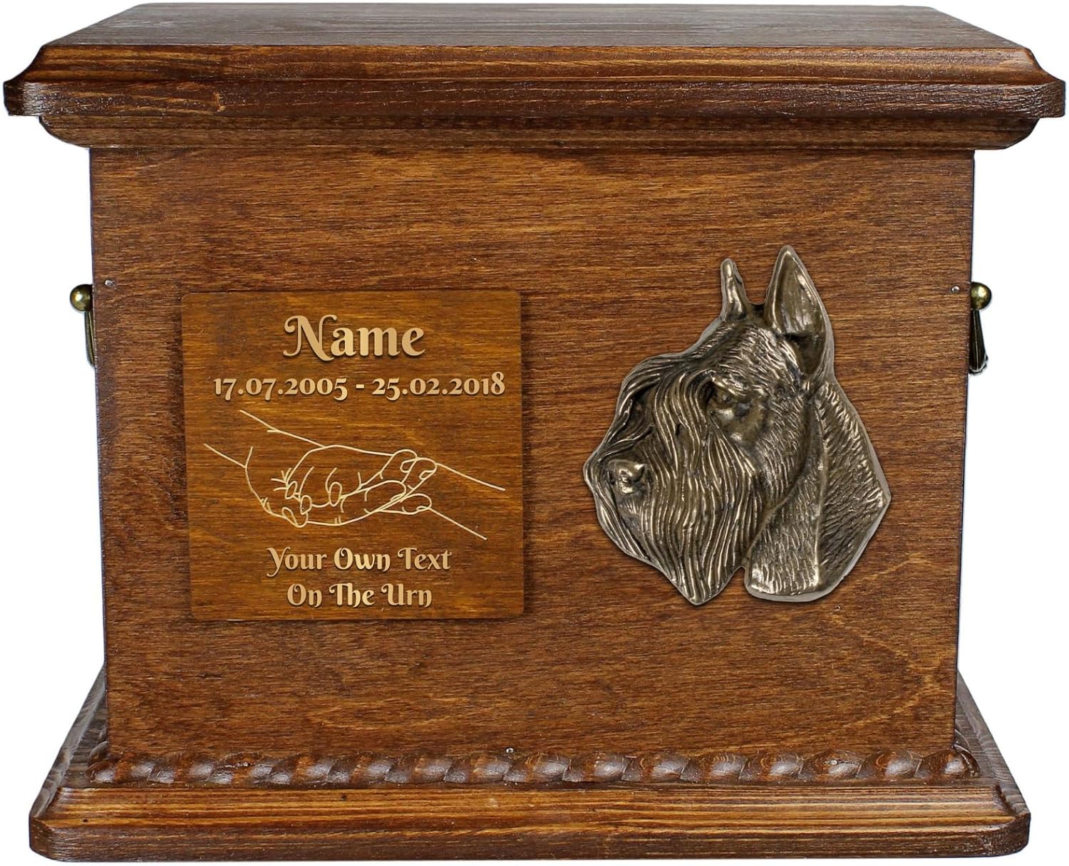 Art-Dog Custom Memorial Pet Urn - Handmade Bronze Portrait on Birch Base - Personalised Dog Cremation Box - Durable Vessel - 8.3 x 11.4 x 4.3 Inches