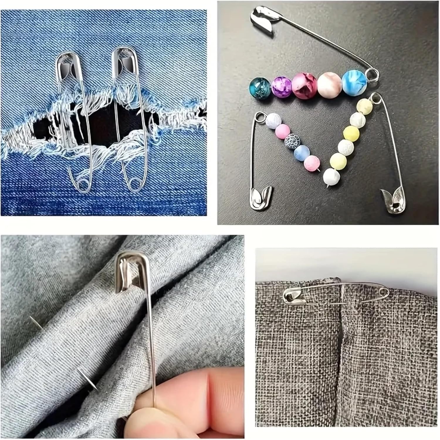 Safety Pins 5Box 260Pcs/BOX Different Sizes to Meet a Variety of Needs, Silver Safety pin, Sharp Clothes, Sewing kit