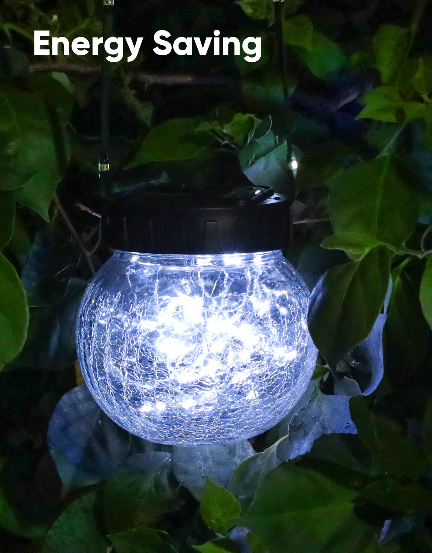 PARTPHONER Luci solari per esterni, impermeabili, confezione da 12, lanterne da appendere ad energia solare, in vetro incrinato, per decorazione da cortile, decorazione natalizia, gancio da pastore
