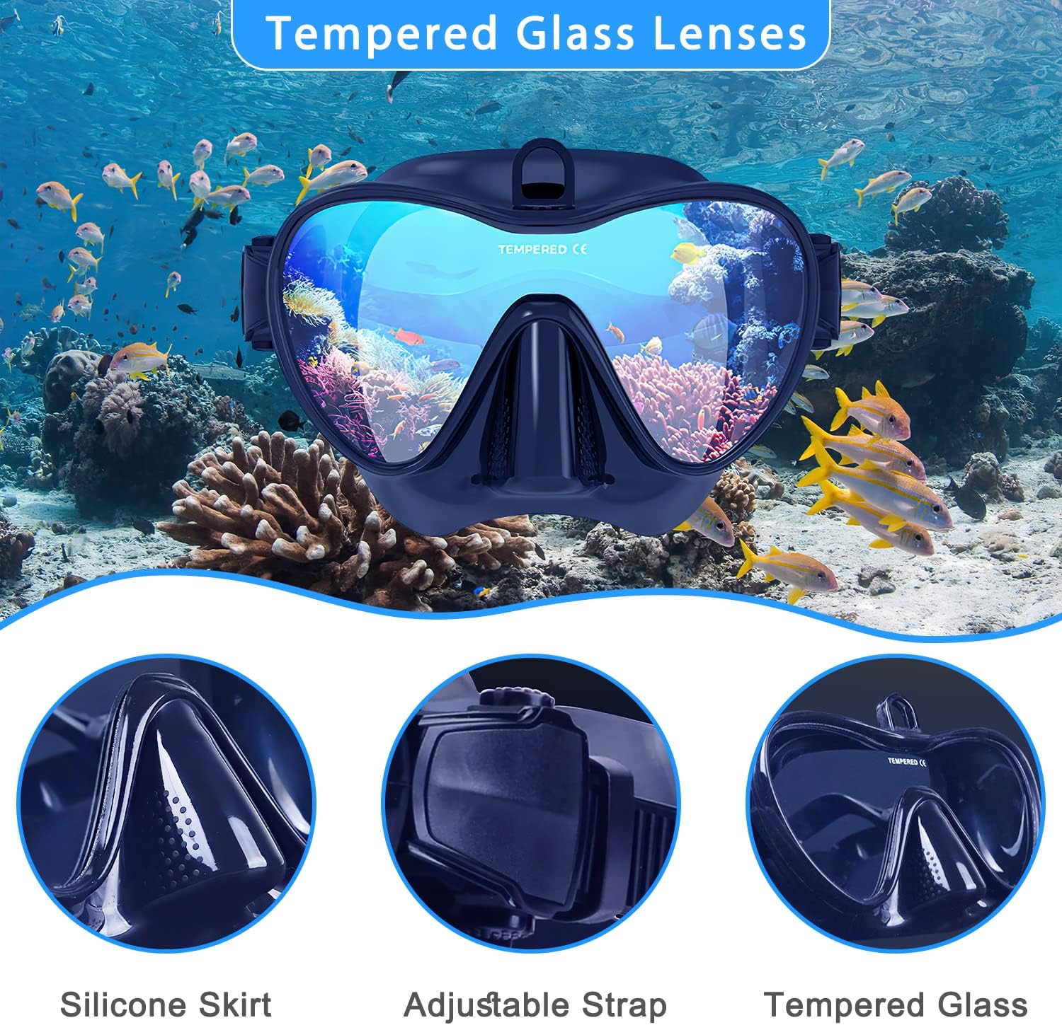 Augot Dry Snorkel Set, AntiFog Snorkel Mask 180°Panoramic Diving Mask