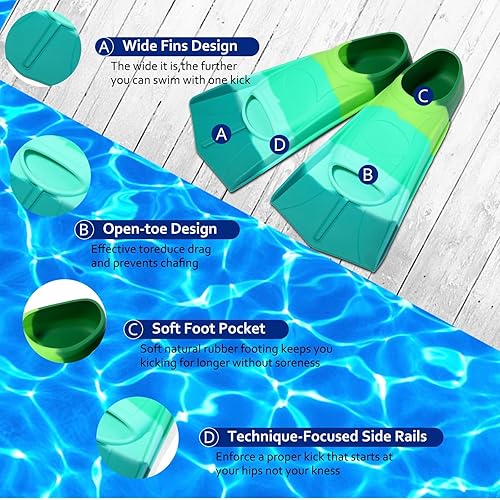 Vista 277 de Aletas de natación para niños, aletas cortas para niños, aletas de natación para entrenamiento de natación para niños y niñas principiantes Un