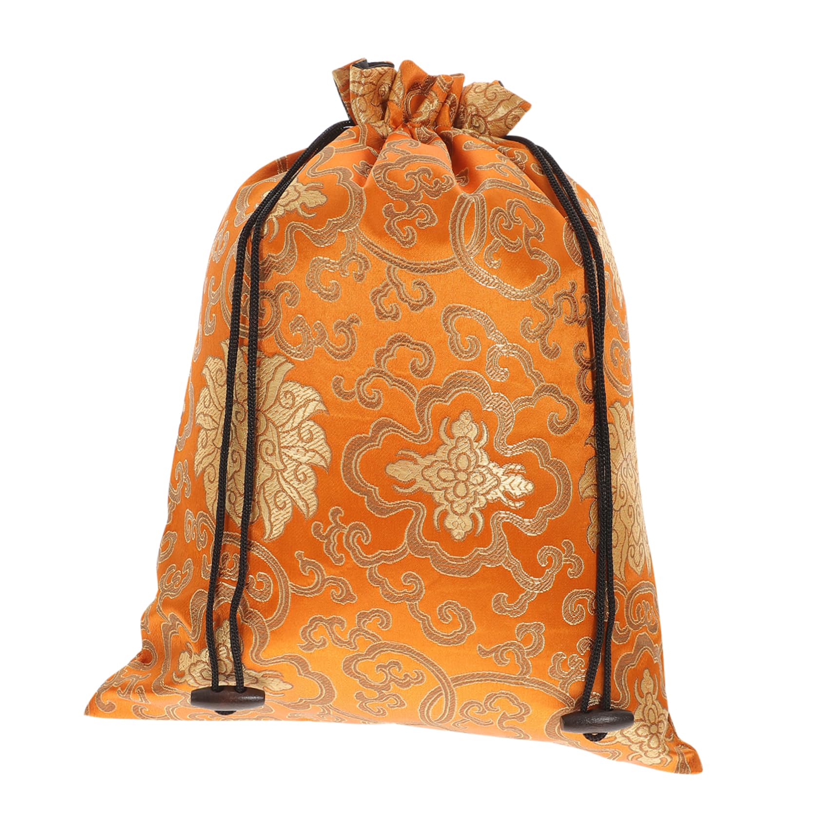 Pochette à Bijoux en Soie Orange à Cordon, Style Chinois