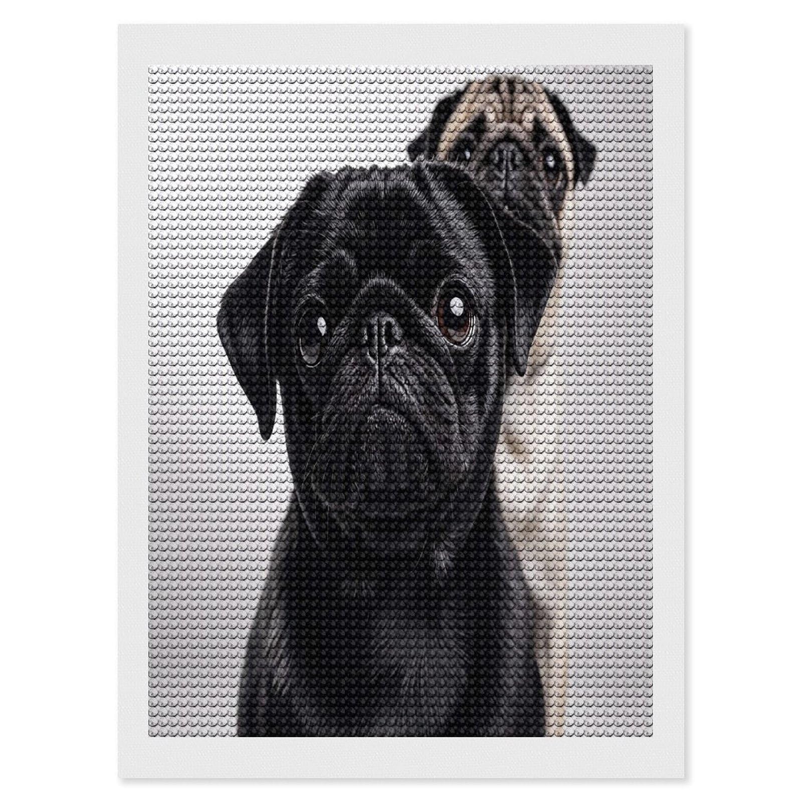 FekiLoot Cute Black Pug Dog Diamond Painting Kits for Beginners DIY Diamond Art Kits for Adults Full Drill Round Diamond Dot Gem Art Painting Fun DIY Crafts for Home Kitchen Wall Decor Gift 12"x16"