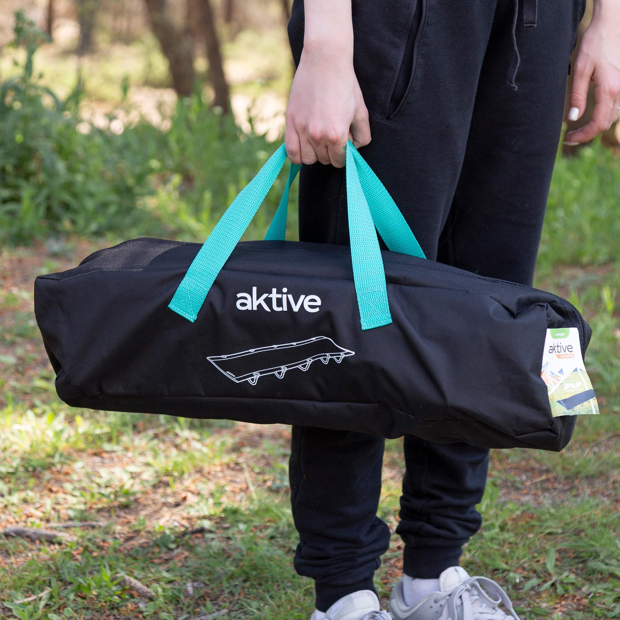 AKTIVE Cama plegable camping negra, 193x67x14,5 cm, Bolsa de transporte incluida, Soporta hasta 100 kg, Fácil de montar, guardar y transportar, Como cama auxiliar en acampadas (63128)