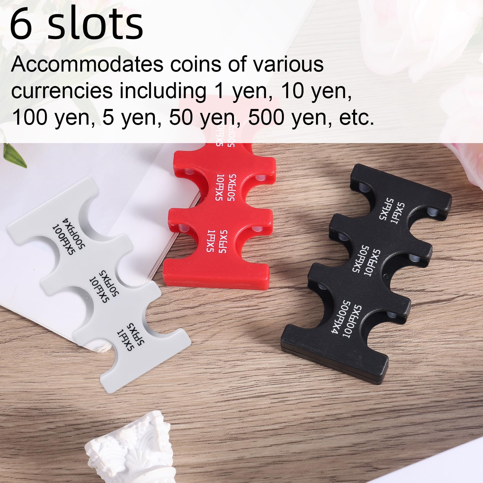 BOXOB 3 Piezas Monederos para Yenes Japoneses, Dispensador Organizador Monedas Cambio con 6 Ranuras Plástico Rectangular Portacambios para Exhibir Coche Viajes