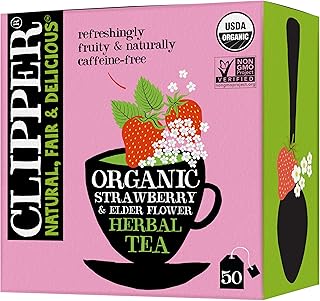 Strawberry & Elderflower Herbal Tea – Caffeine Free, USDA Organic, Great Hot or Iced – Refreshingly Fruity, Natural, Fair & Delicious – 50 Tea Bags
