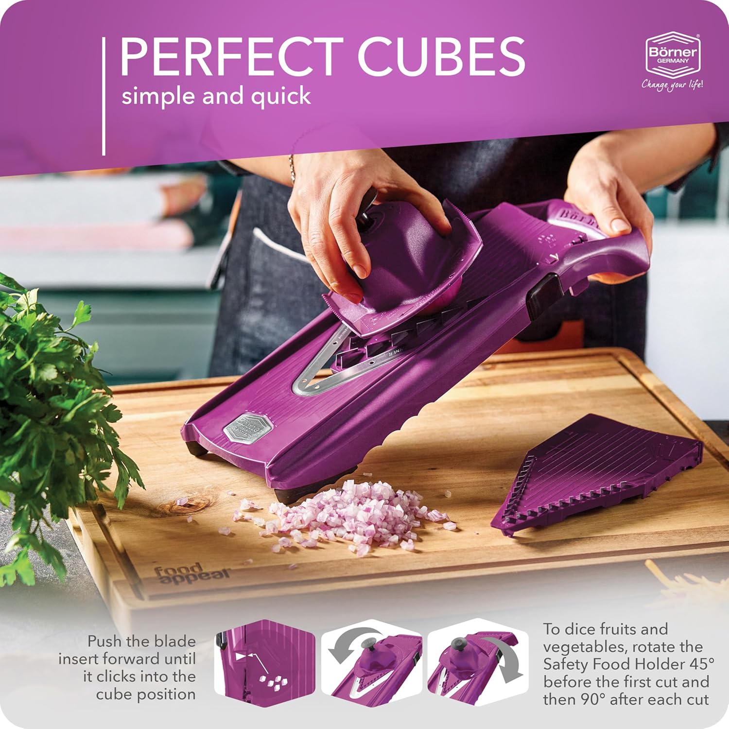 Börner V5 PowerLine Vegetable Cutter Professional Set (7 pcs.) • Vegetable Cutter (V-Planer) for Fruit & Vegetables + Accessories • 8 Cutting Types • Kitchen Planer Set