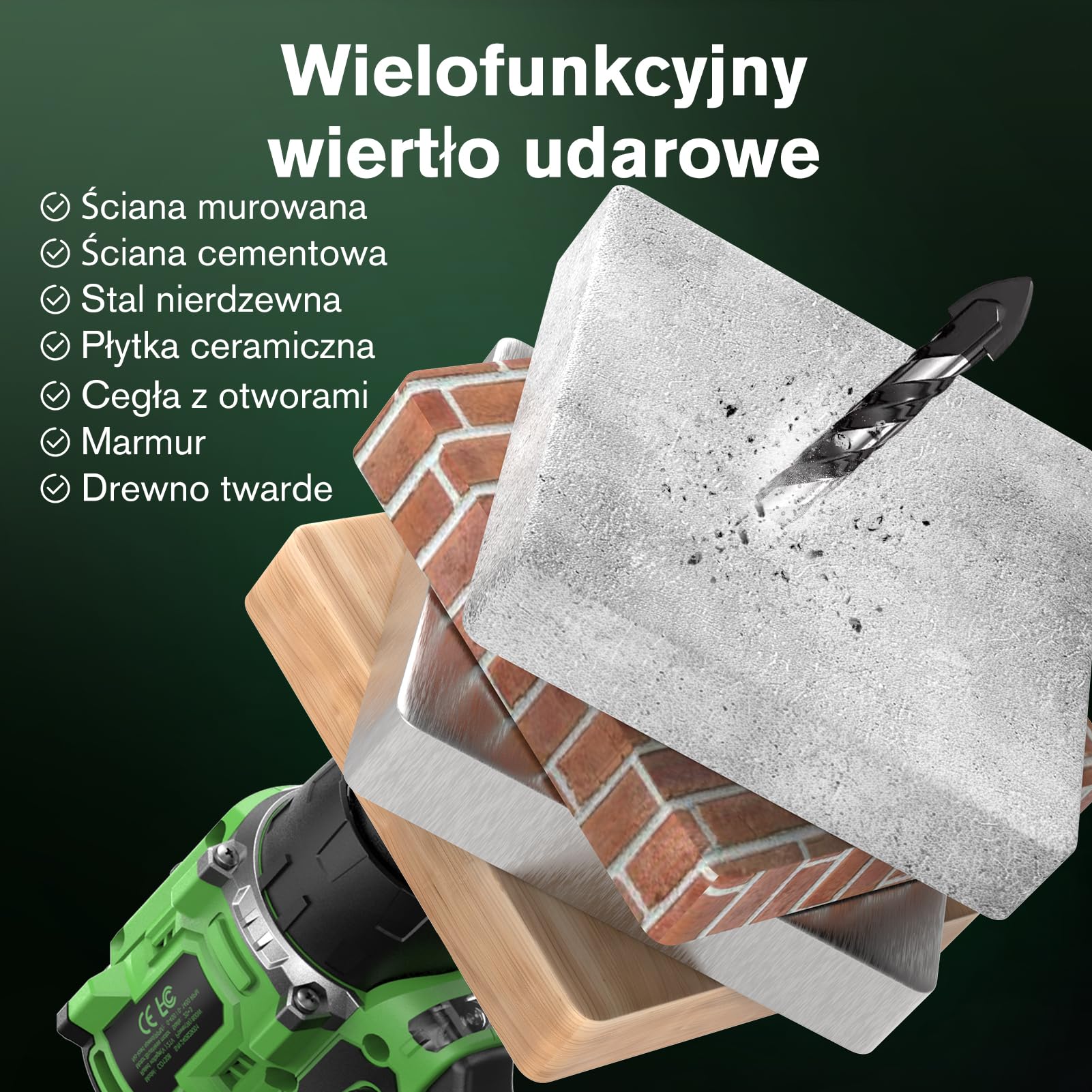 Ginour 21V Bezszczotkowa Akumulatorowa Wiertarko-Wkrętarka Udarowa, zestaw 2x2Ah, kompatybilna z akumulatorami Makia 18V, 50 Nm, 2 biegi, 23+3 moment, 47-pcs zestaw akcesoriów z walizką, LED, 10mm