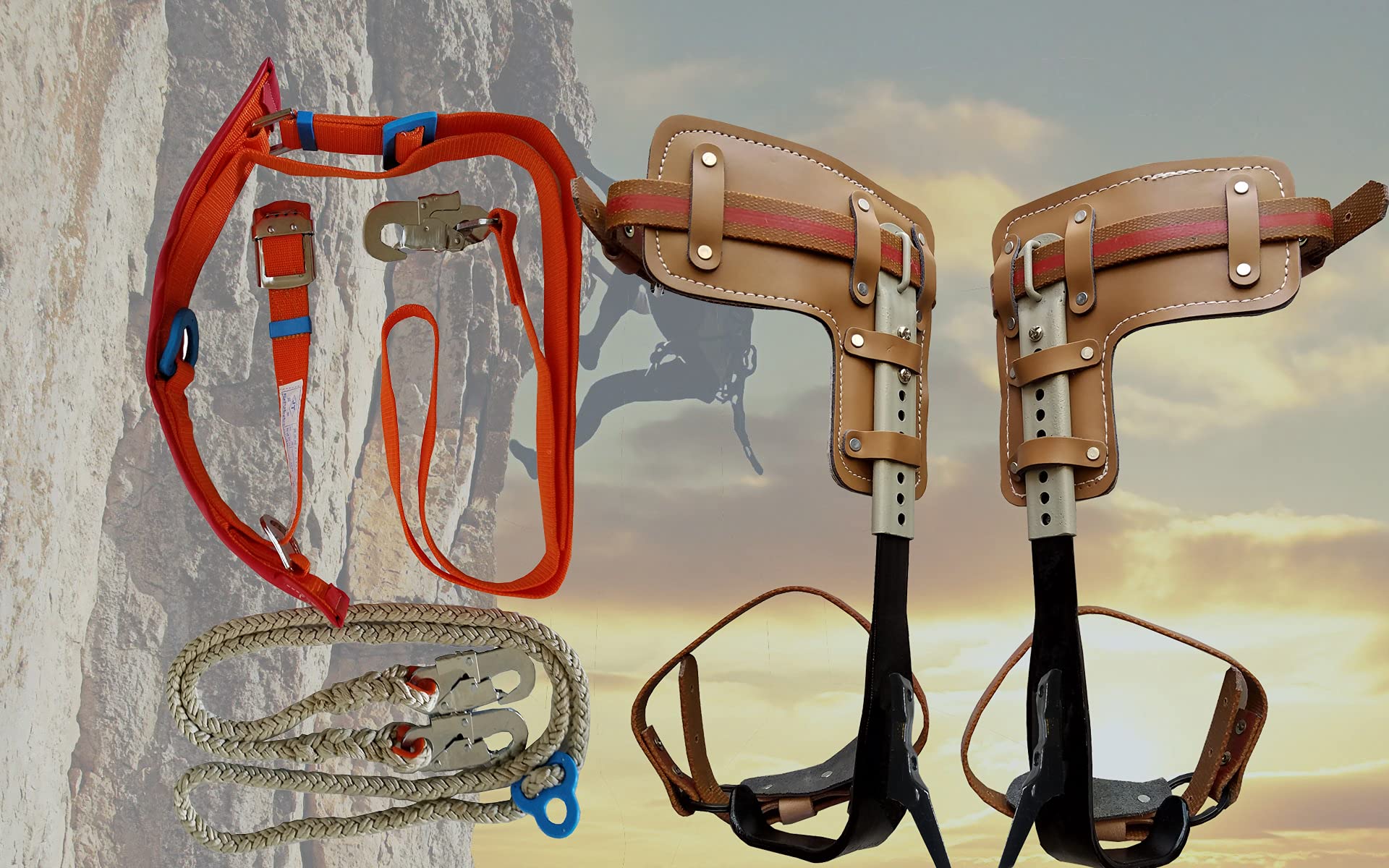 Evoke Gear Tree Climbing Spike Set Pole Spurs Adjustable with Standard Harness + Lanyard