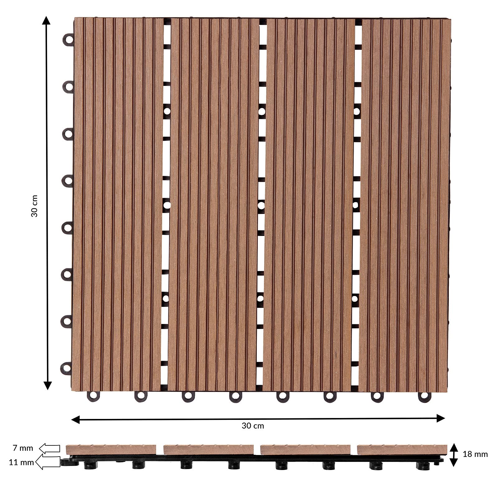 CASARIA® Set Baldosas Jardín Exterior WPC 30x30cm Losetas Madera Antideslizantes con Drenaje Suelo Terraza Balcón Sistema Click Aspecto Madera 4 Tablones Resistente a la Intemperie Terracota 4m²