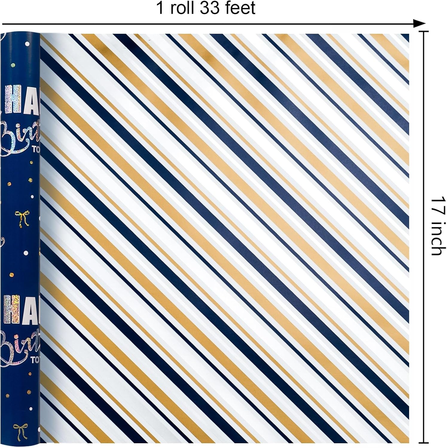 Burymento Blue Holographic Birthday Wrapping Paper Roll, 17 In x 32.8 Ft image 4