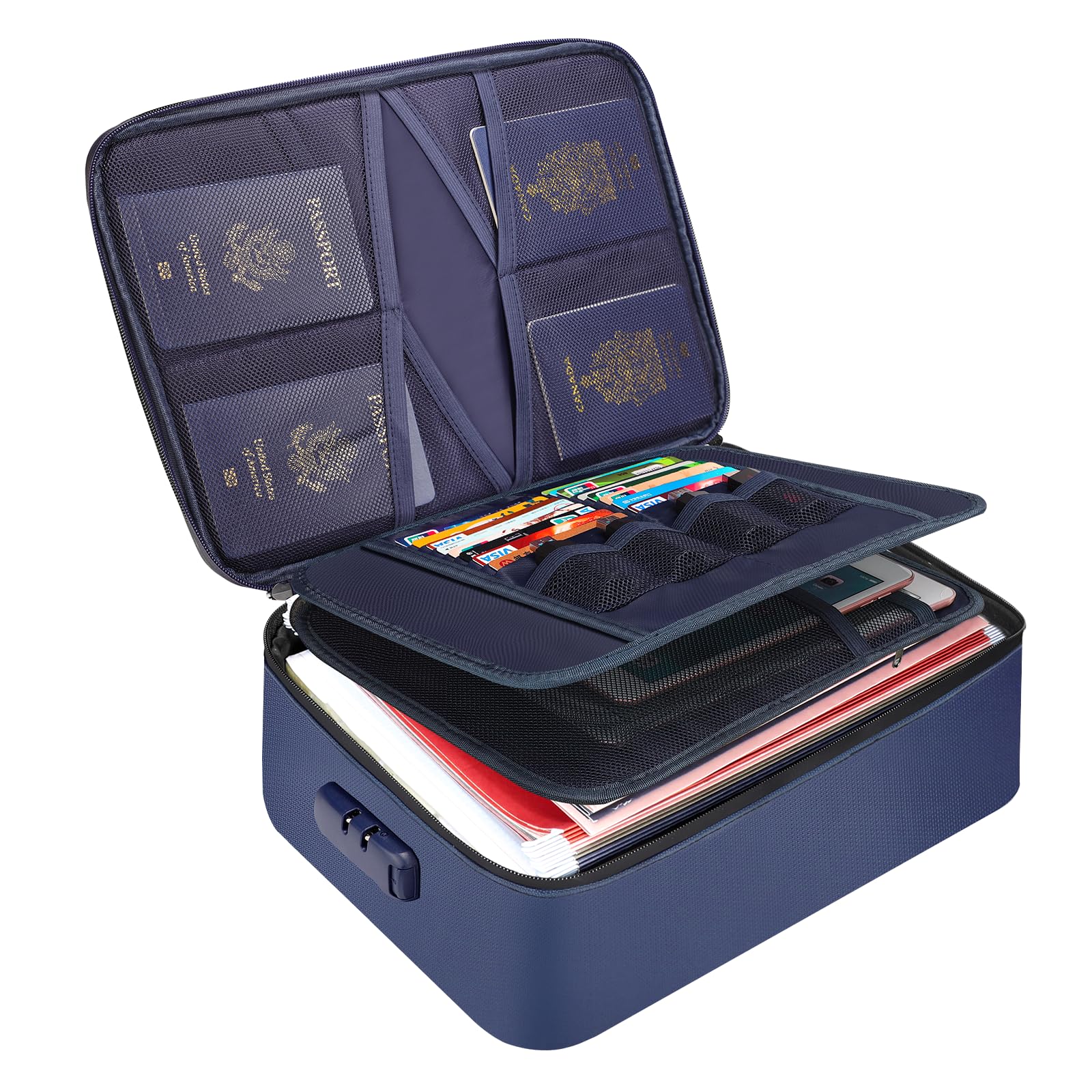 Tamfile Fireproof Document Box, 14.2''×10.6''×4'' Waterproof Document Organiser Bag with Lock