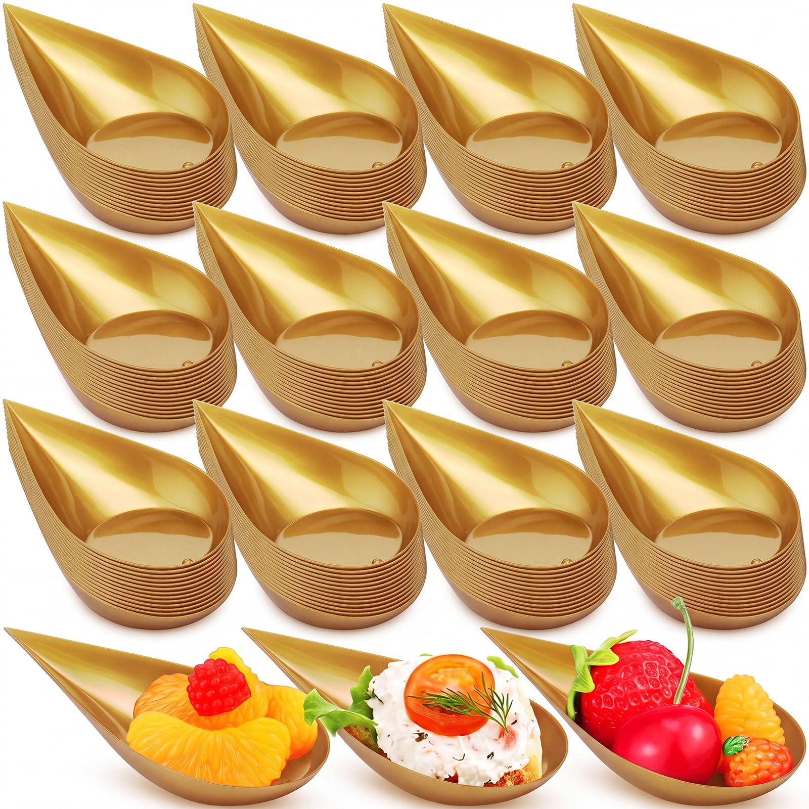 400 Pcs Plastic Appetizer Spoons, 4 Inch Tasting Teardrop,Golden