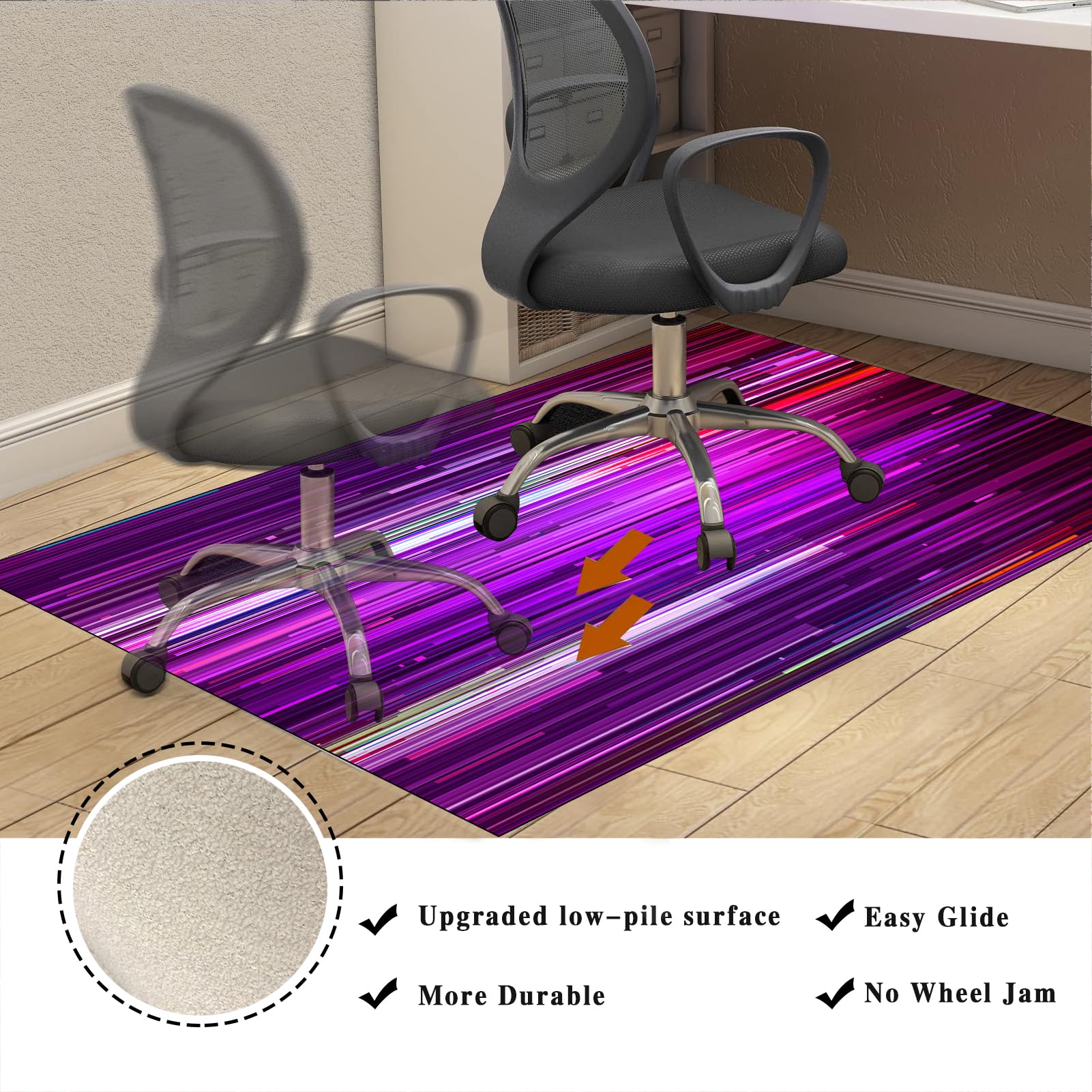 Rutschfestes Bürostuhlkissen 120 x 160 cm Teppichschoner und Gaming-Stuhl-Matte für niedrige und streifenfreie Böden mit Teppichboden
