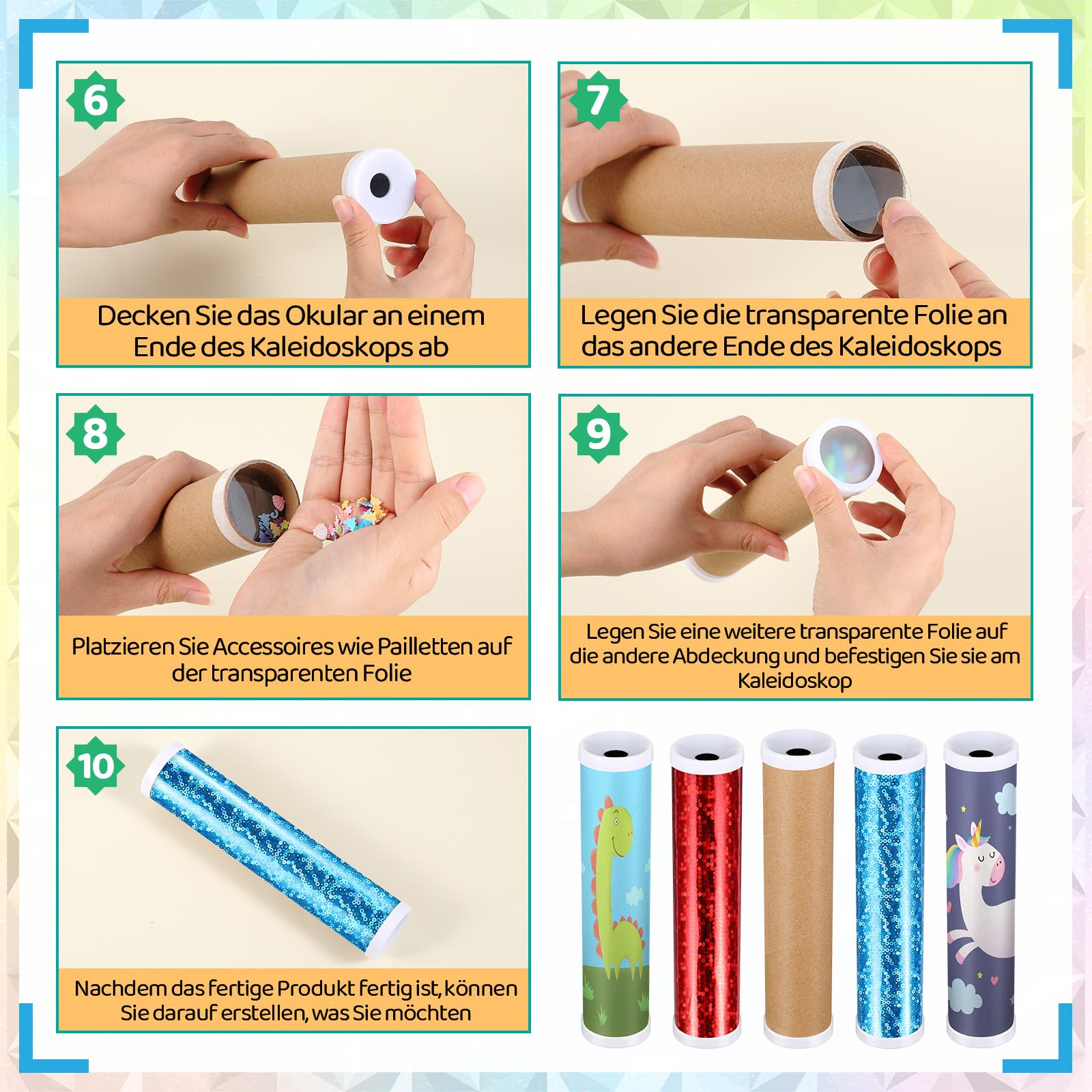 Sinmoe 12 Kaleidoskop Bastelset für Kindergeburtstag mit 12 DIY Kaleidoskope 4 Sets 12 Farben 3ml Acrylfarben 12 Sets Pinsel Mitgebsel für Mädchen Junge Schule Kindergarten