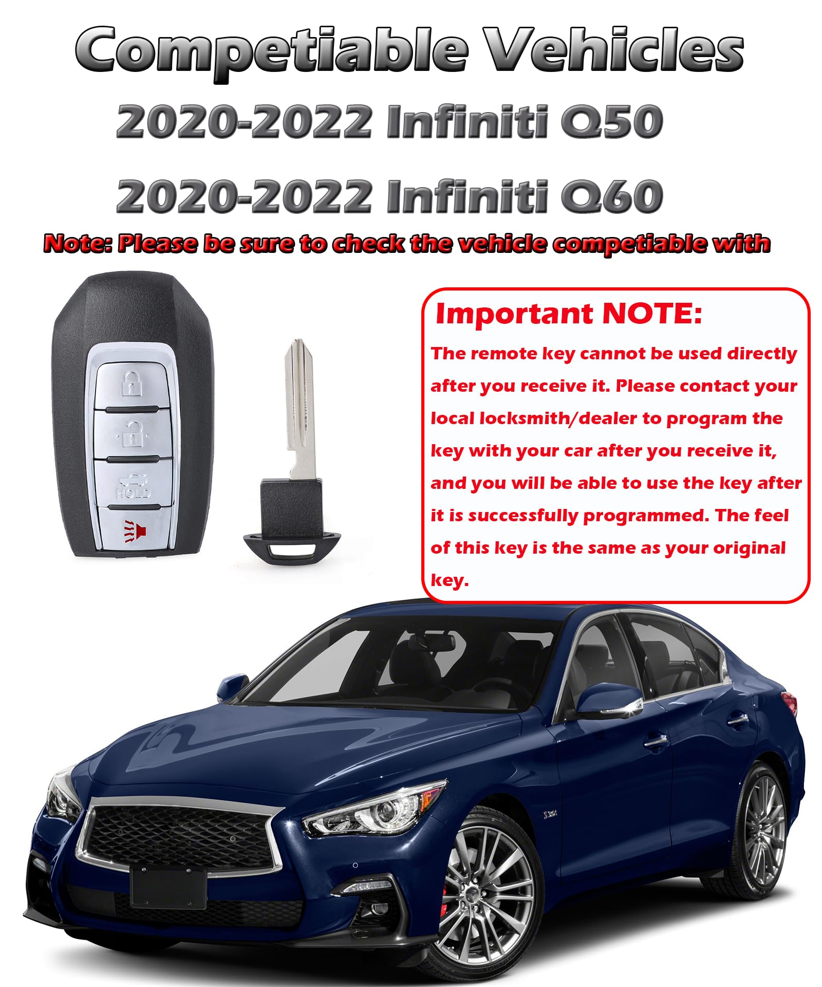 インフィニティインテリジェントキー　Q50化 Amazon.com: Smart Key Fob for Infiniti Q50 2020-2022, Alliskeys
