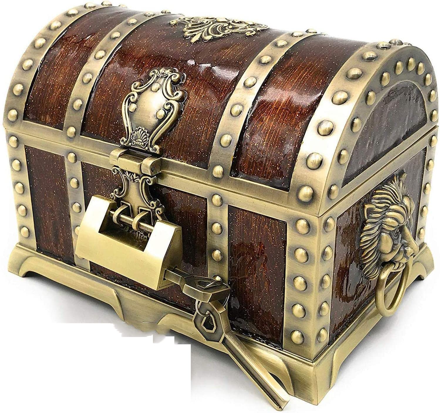 ☆アンティーク貴金属入れ☆ Amazon｜3種付き オレンジ まるで海賊の宝箱 アンティーク ロな鍵と