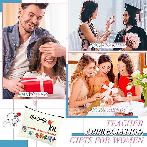 Miniatura 7 de MTLEE 2 piezas de regalo de agradecimiento para profesores de Navidad, kit de regalo para mujeres, bolsa de maquillaje, bolsa de cosméticos, llavero